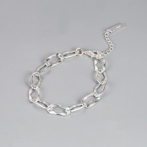 Minimalist S925 Sterling Silver Twisted Oval Link Chain Bracelet For Women Fashion Adjustable Geometric Jewelry Gift
