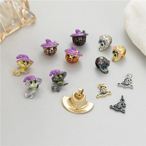 Halloween Charms Pendants For Jewelry Making Copper Enamel Skull Pumpkin Witch Hat Wizard Vintage Punk DIY Accessories