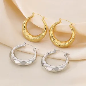 Hammered Texture Hoop Earrings Stainless Steel 18K Gold Plated Geometric Irregular Round For Women Fashion Jewelry