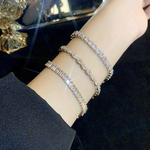 Zirconia Tennis Bracelet For Women Copper Elegant Square Oval Round Cubic Zirconia Jewelry Plated Minimalist
