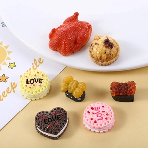 Detailed set of 7 miniature resin food charms including roast chicken and sushi for DIY craft