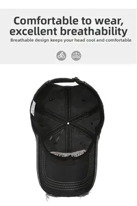 Detail of breathable inner structure and reinforced seams on black vintage baseball cap