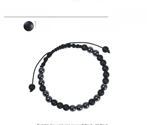 Detail of 6mm black frosted beads and Morse code design with adjustable cord and specs