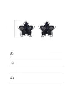 Detailed specs of S925 sterling silver star earrings with blue sandstone, size 7.5x8mm