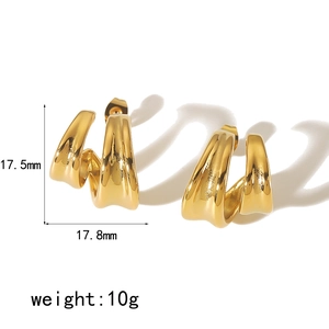 Boucles d'oreilles créoles C vintage françaises dorées 18K, acier inoxydable, design vague
