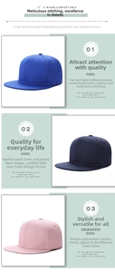 Adjustable snapback strap detail on hip hop flat brim caps in pink and blue colors