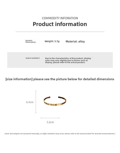 Size specifications of gold twisted geometric cuff bracelet with dimensions and weight info