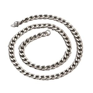 Polished silver stainless steel Cuban link chain necklace for men in a coiled layout