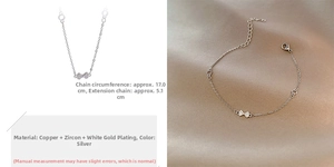 Pulsera de lazo plateada con cadena de 17cm y extensión de 5,1cm en circón y platino