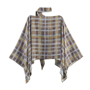 Haut cape à col licou pour femme avec motif à carreaux jaune et cape irrégulière chic