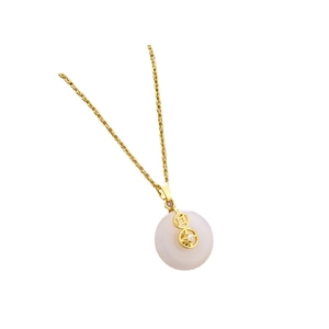 Classic gold titanium steel necklace with a white jade pendant and diamond accent