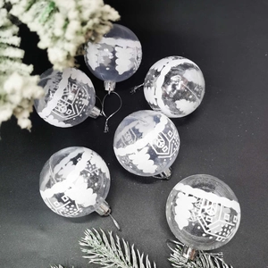 Lot de six boules de Noël transparentes 6cm peintes à la main avec motifs hivernaux enneigés