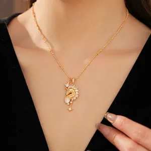 Elegant 18k gold plated unicorn necklace with sparkling zircon crystals on a bead chain