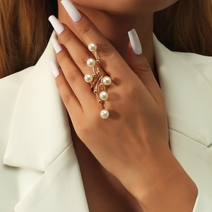 Trendy Alloy Multi-layer Spiral Branch Statement Ring With Faux Artificial Pearl Fashion Geometric Exaggerated Jewelry For Women