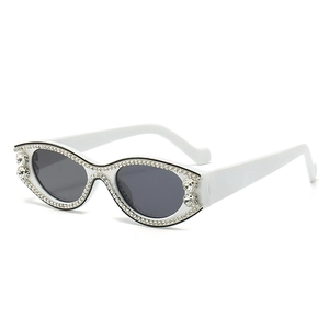 Chic white rhinestone sunglasses for women with cat-eye frames and UV protection