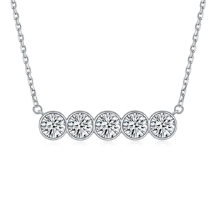 Minimalist S925 sterling silver necklace with five sparkling round cubic zirconia stones