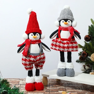 Illuminated Christmas penguin gnome plush dolls with telescopic legs for festive decoration