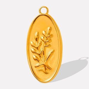 Oval Flower Pendant 304 Stainless Steel Vintage Olive Branch Relief Minimalist Jewelry Accessory For Women