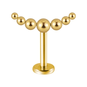 Golden stainless steel curved barbell ear stud featuring seven gradient size beads