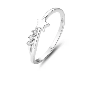 925 Sterling Silver Minimalist Star Ring For Women Rhinestone Stackable Niche Design Elegant Fashion Jewelry Finger Ring
