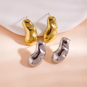 Minimalist Stainless Steel Bean Stud Earrings Organic Geometric Design High Polish Jewelry For Women