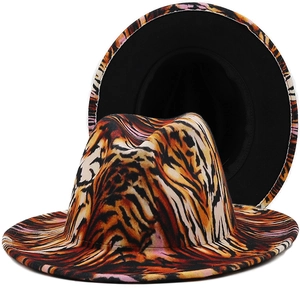 Tiger Print Fedora Hat Wide Brim Cotton Polyester Jazz Style Unisex Reversible Animal Pattern Party Stage Fashion