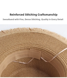 Detail view of reinforced stitching on straw hat sweatband for enhanced durability