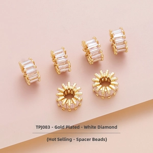 Macro shot of gold-plated brass spacer bead with inlaid cubic zirconia for jewelry DIY