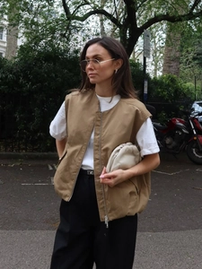 Solid Color Reißverschluss Weste Damen Casual Outdoor Weste Polyester Loose Fit Stehkragen Tasche Mode Streetwear