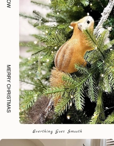 Detailed view of lifelike squirrel ornament with soft fur texture on a Christmas tree