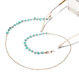 Fashionable gold chain eyewear holder with natural turquoise stones and non-slip rubber loops