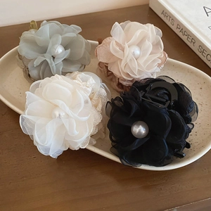 Pince À Cheveux Fleur En Dentelle Fait Main Avec Künstliche Perle D'imitation Élégante Organza Tissu Grandes Épingles À Cheveux Style Doux