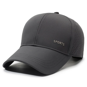 Breathable dark gray men's mesh sports baseball cap with laser-cut ventilation holes
