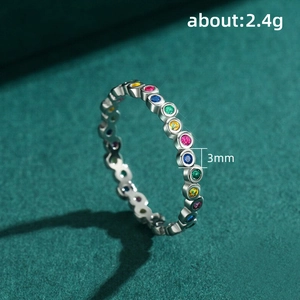 Colorful 3mm eternity band ring with multi-color cubic zirconia in polished finish