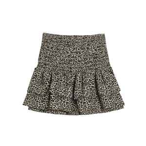 Minifalda De Volantes Escalonados Para Mujer Cintura Alta Fruncida Leopardo Negro Poliéster Casual Sexy Playa