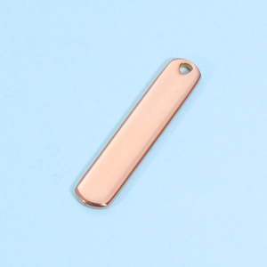 Polished rose gold vertical bar pendant with smooth mirror finish and top hole detail