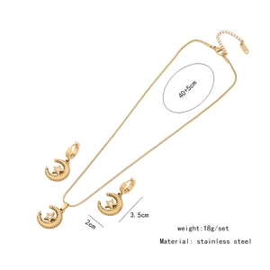Golden stainless steel star and moon jewelry set including necklace and stud earrings