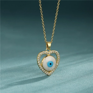 Evil Eye Heart Necklace Stainless Steel Rhinestone Gold Plated Pendant For Women Trendy Lucky Jewelry