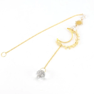 Detailed suncatcher with moon frame, gold chain, yellow stones and clear crystal ball