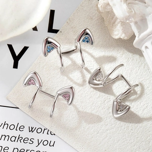 Titanium steel kitten ear bone clips with colorful zircon stones in a silver finish
