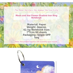 Macro view of purple oil painting star and moon pocket notebook with 7x7cm metal ring binder