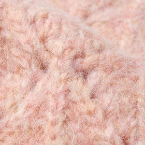 Chunky knit winter beanie for women in soft pink orange mohair wool style