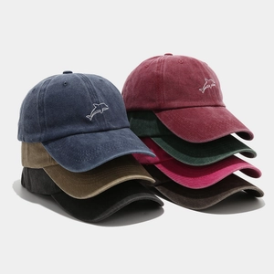 Washed Cotton Baseballkappe Mit Delfin Bestickung Vintage Distressed Sonnenschutz Atmungsaktive Dad Hat Für Herren Damen