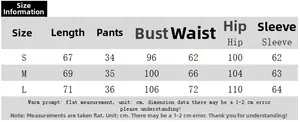 Size chart showing detailed measurements for women sequins shirt and shorts set in cm