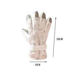 Rosa wasserdichte Skihandschuhe mit Hasenmuster und 26 cm Längenmaß im Detail