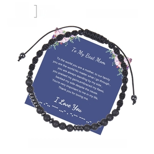Bracelet en pierre de lave noire code Morse avec carte To My Best Mom et emballage cadeau