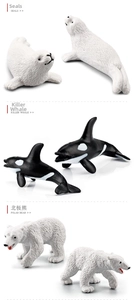 Detail showing realistic texture of seal, orca, and polar bear animal model figures