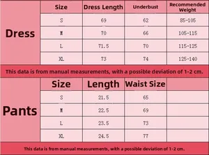 Size chart for lace teddy nightdress showing dress and pants measurements from S to XL