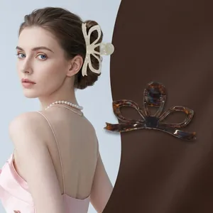 Molletta Per Capelli Fiocco Grande Acetato Di Cellulosa Pinza Squalo Marmo Tartarugato Vintage Elegante Per Donne Ragazze