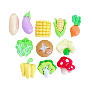 Mini resin vegetable and fruit charms for DIY accessories including eggplant and corn